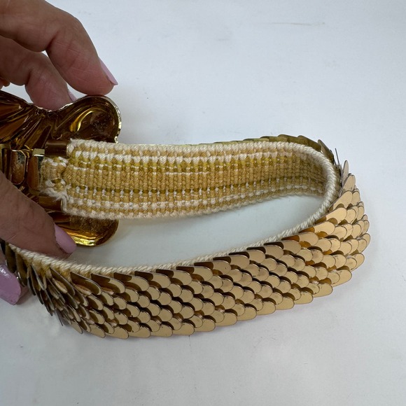 Vintage Women's 70's Glam Gold Serpentine Fish Scale‎ Snake Stretch Belt - Picture 5 of 7